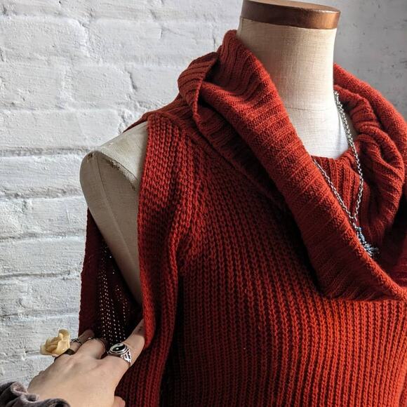 Vintage Red Chunky Knit Sweater Dress Sexy Minimalist Chic Cutout Mini Dress - Picture 5 of 7